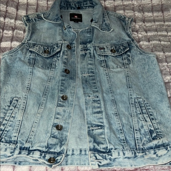 South Pole Blue‎ Denim Vest Classic Distressed - Picture 1 of 16